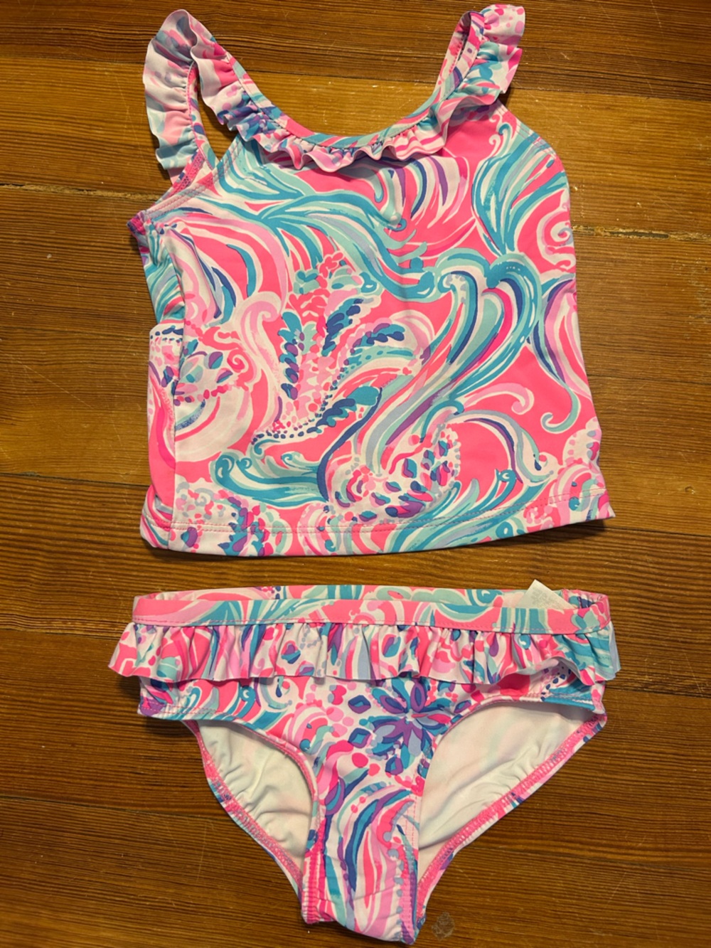 Lilly Pulitzer Pink & Aqua Swirl Ruffle girls bikini